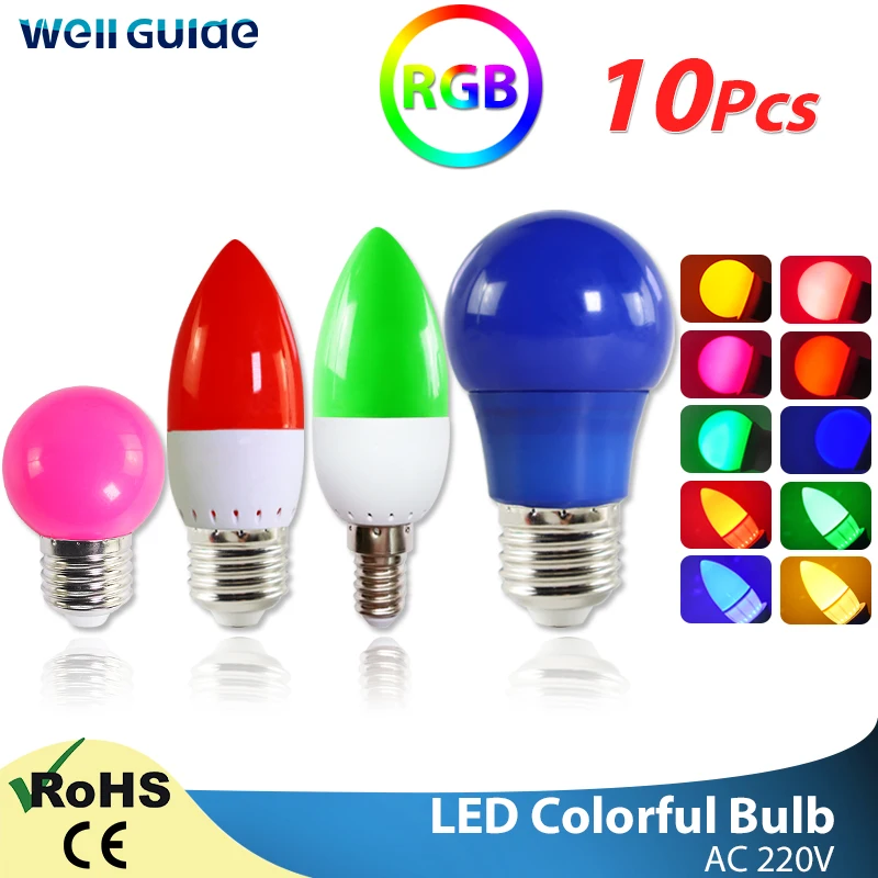

10pcs Led Bulb E27 E14 3W 5W 7W LED Lamp RGB A60 A50 G45 C35 Colorful Led candle Light SMD 2835 AC 220V 240V led Flashlight Bulb