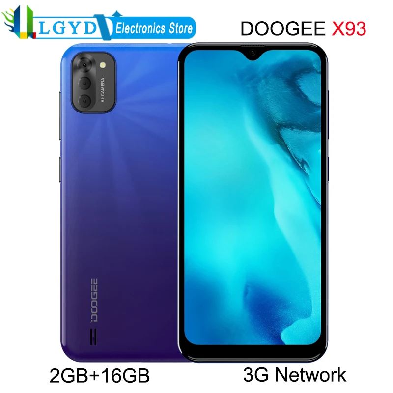 

DOOGEE X93 Phone 2GB RAM+16GB ROM Android 10 GO MTK6580 Quad-Core Triple Back Cameras 4350mAh Battery Dual SIM 3G Network