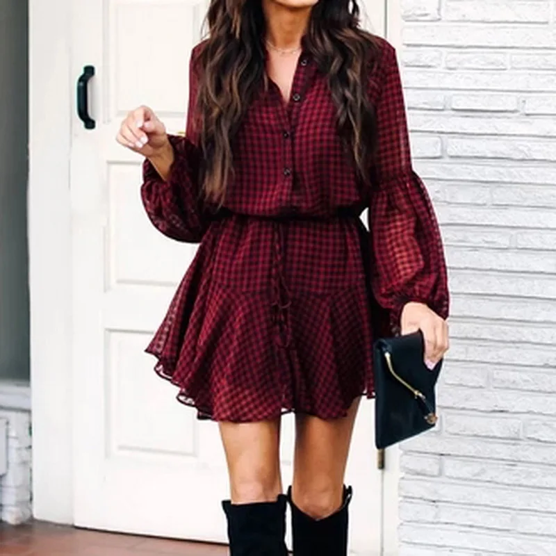 Women's Fashion Retro Classic Lattice Lantern Sleeve Ruffle Hem Loose Slim Long Sleeve Street Casual Red Mini Skirt Versatile
Women's Fashion Retro Classic Lattice Lantern Sleeve Ruffle Hem Loose Slim Long Sleeve Street Casual Red Mini Skirt Versatile