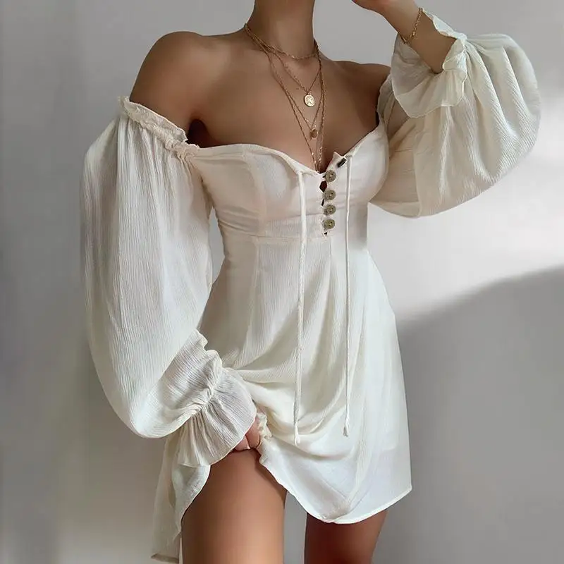 Платье ZANZAE женское с открытыми плечами, повседневный однотонный вечерние ний Мини Сарафан с оборками и рукавами-фонариками, большие размер... 
Платье ZANZAE женское с открытыми плечами, повседневный однотонный вечерние ний Мини Сарафан с оборками и рукавами-фонариками, большие размер...