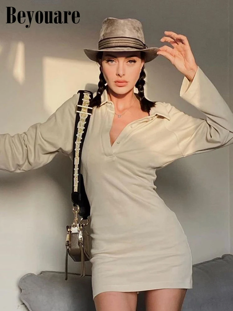 Beyouare Fashion Elegant Women Dress Turndown Collar Button Long Sleeve Slim Mini Dresses Autumn Vintage Khaki Party Streetwear
Beyouare Fashion Elegant Women Dress Turndown Collar Button Long Sleeve Slim Mini Dresses Autumn Vintage Khaki Party Streetwear