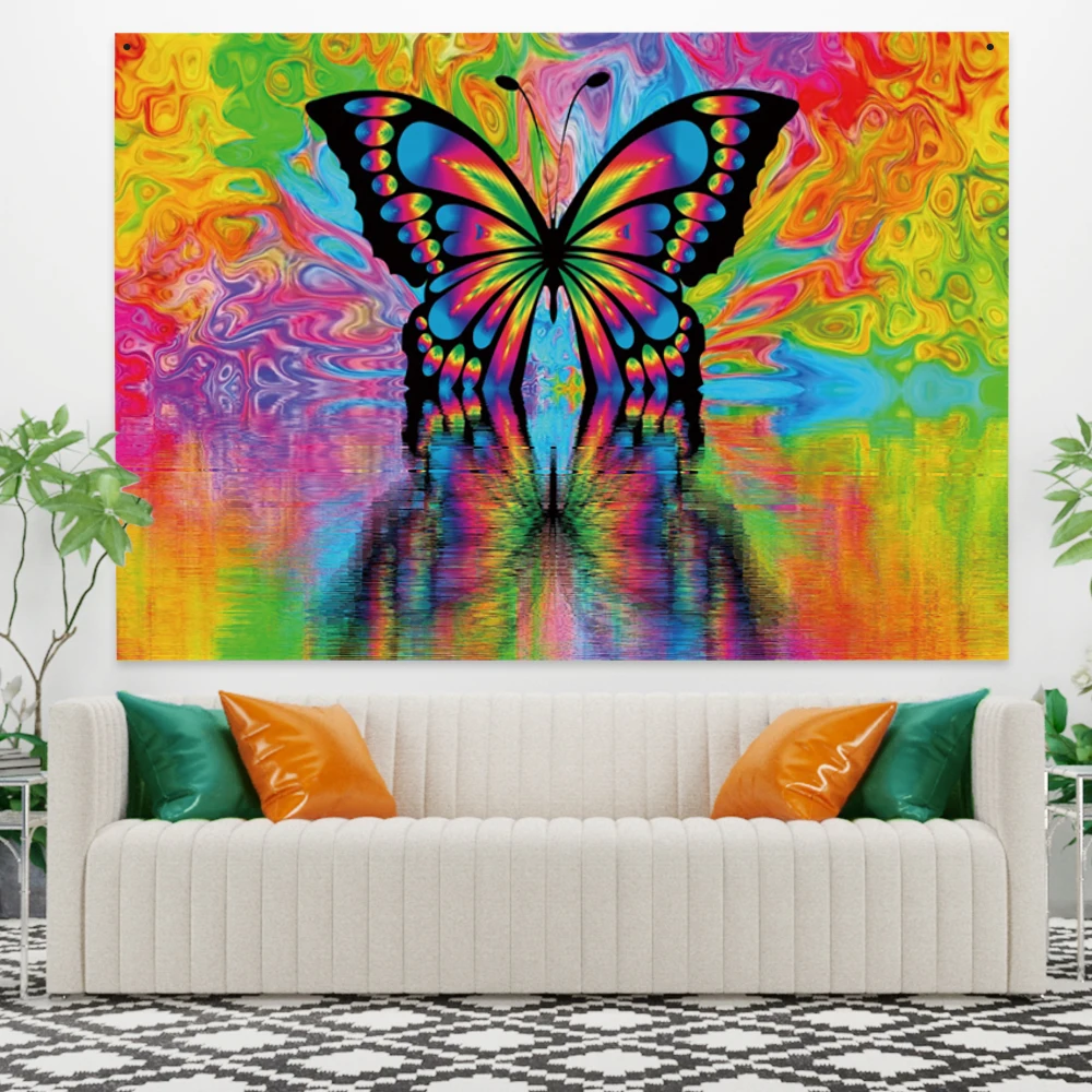 

Laeacco Butterfly Pattern Tapestry Printing Blanket Bohemia Wall Hanging Indian Mandala Living Room Home Bedroom Decor Polyester