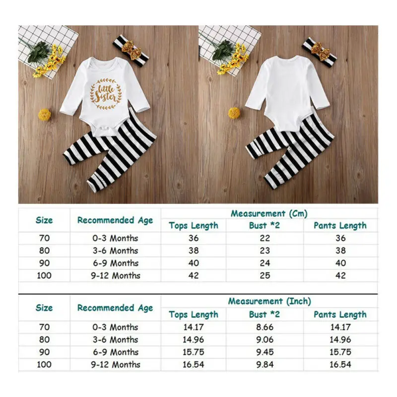 US 3PCS Newborn Baby Girl Little Sister Tops+Striped Leggings Pants Clothes Set
US 3PCS Newborn Baby Girl Little Sister Tops+Striped Leggings Pants Clothes Set
