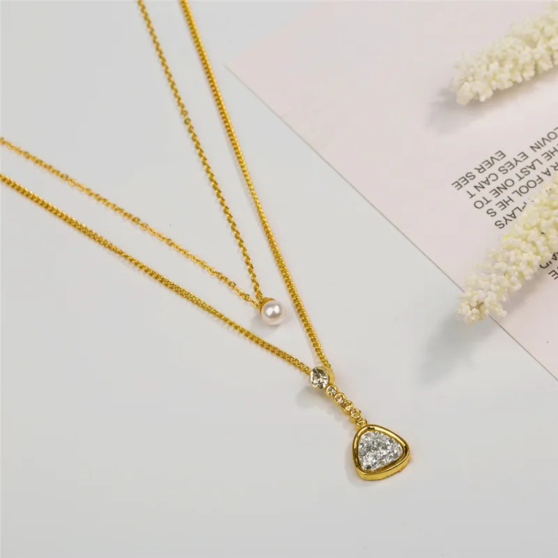 Geometric Triangle Drusy Pendant Necklace For Women Charm Pearl Gold Color Multi Layered Necklace Jewelry Woman
Geometric Triangle Drusy Pendant Necklace For Women Charm Pearl Gold Color Multi Layered Necklace Jewelry Woman