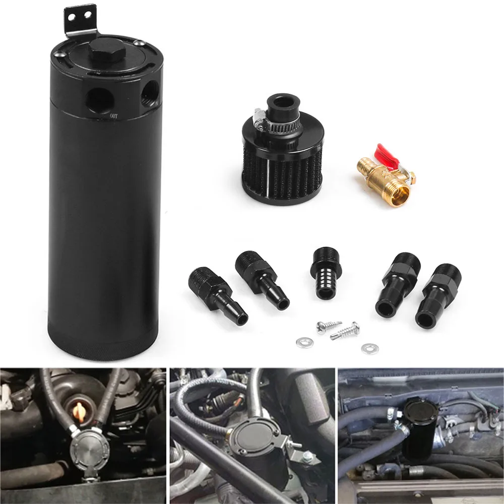 Universal 3/8" NPT Billet Aluminum Baffled 2-Port Oil Catch Can Tank with Breather Filter Engine Mini Oil Separator
Universal 3/8" NPT Billet Aluminum Baffled 2-Port Oil Catch Can Tank with Breather Filter Engine Mini Oil Separator