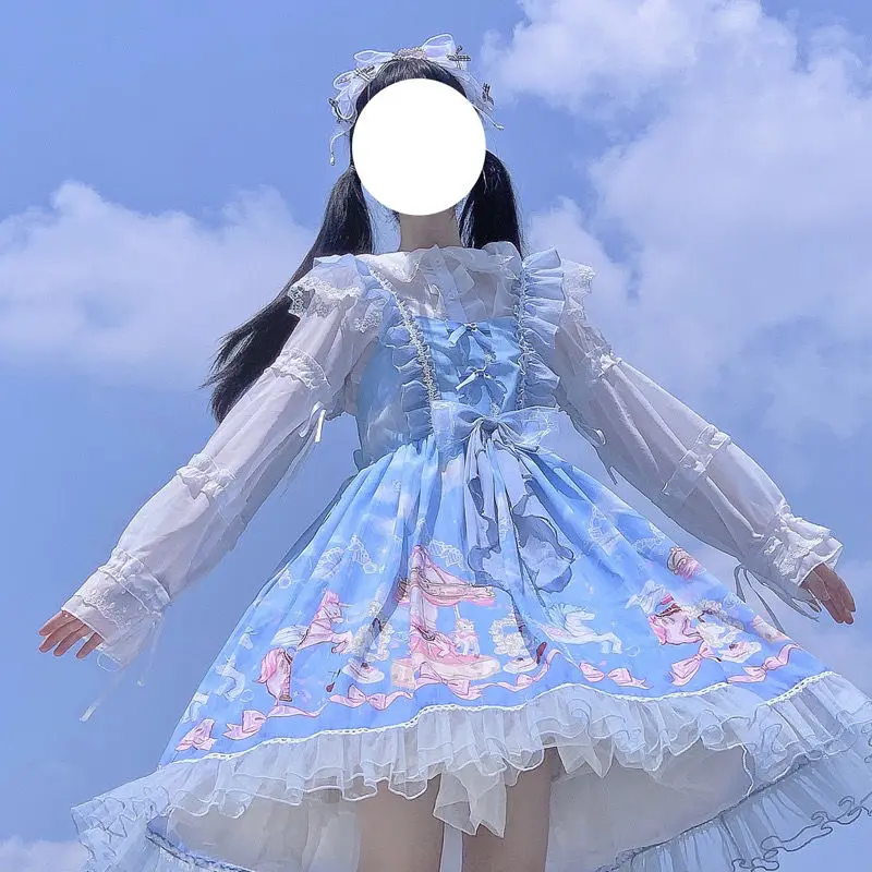 Japanese Lolita Cloud Carousel JSK Dress Bowknot Stitching Sling Dress Women Sweet Kawaii Tea Party Dresses loli cos
Japanese Lolita Cloud Carousel JSK Dress Bowknot Stitching Sling Dress Women Sweet Kawaii Tea Party Dresses loli cos