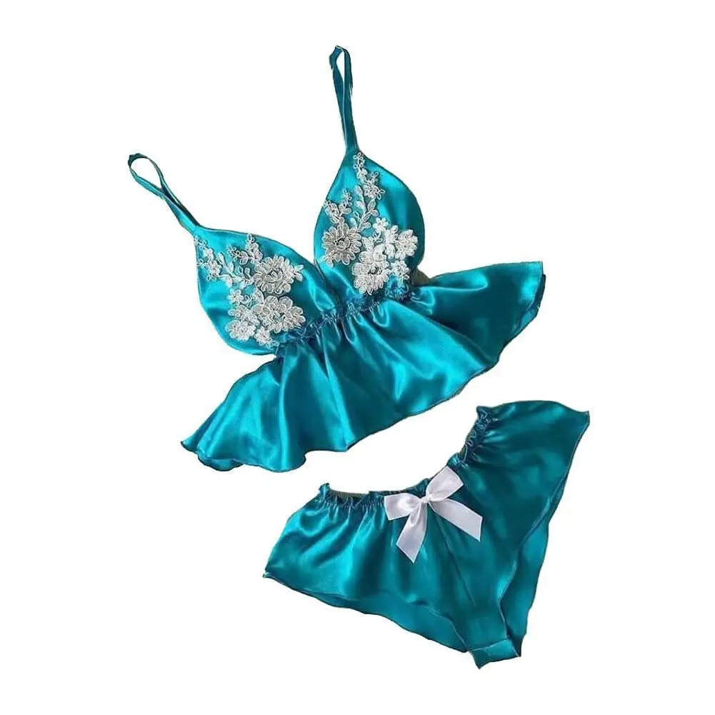 Women Sleepwear Underwear Set Women V-Neck Flower Embroidery Pajamas Satin Sexy Shorts Pyjama Set Polaire Bowknot Camisole F5R2
Women Sleepwear Underwear Set Women V-Neck Flower Embroidery Pajamas Satin Sexy Shorts Pyjama Set Polaire Bowknot Camisole F5R2