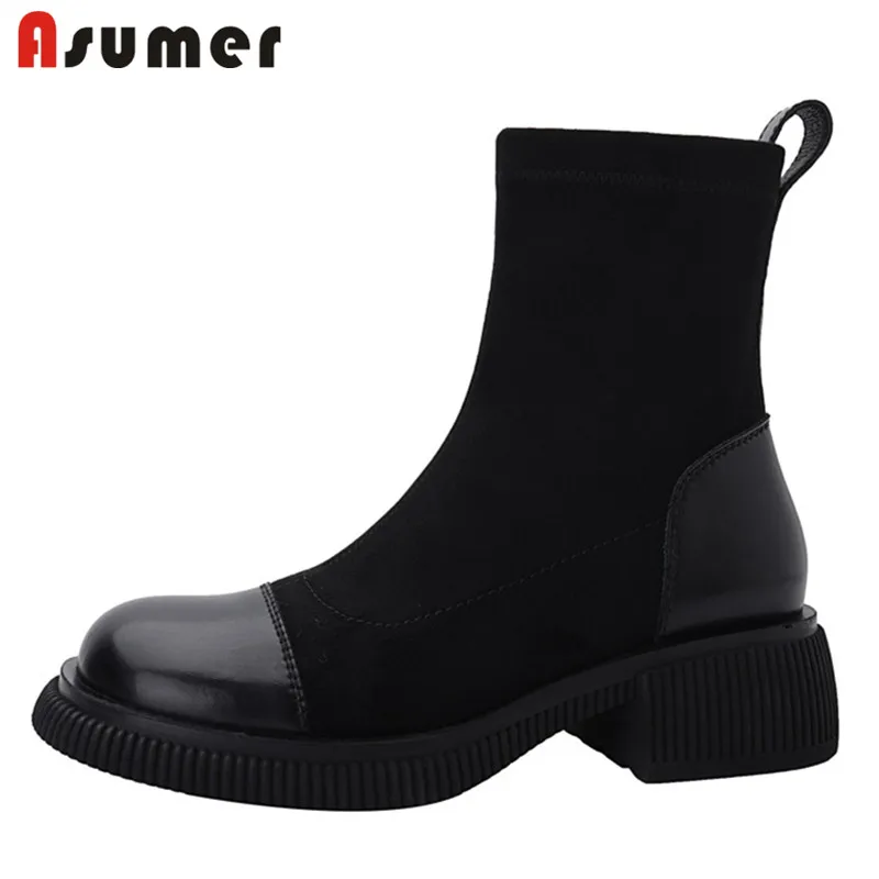 Asumer 2021 New Arrive Genuine Leather Footwear Women Stretch Boots Slip On Winter Low Heels Casual Shoes Women Ankle Boots
Asumer 2021 New Arrive Genuine Leather Footwear Women Stretch Boots Slip On Winter Low Heels Casual Shoes Women Ankle Boots