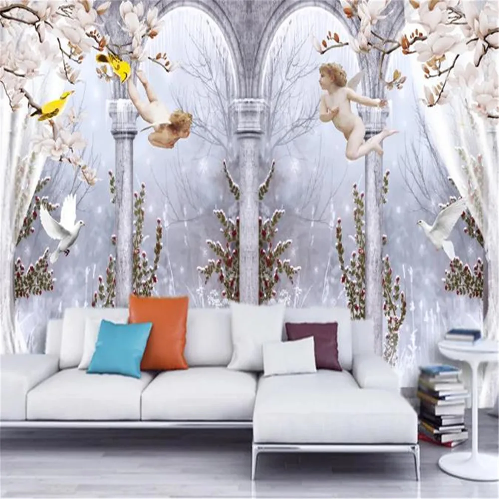 

Custom 3d European Wall Covering Wallpaper Elegant Angel Roman Column Dove Character Home Decor Painting Mural Wallpapers