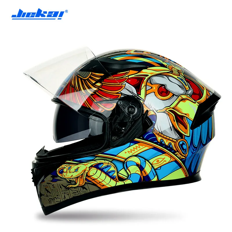 Мотоцикл JIEKAI шлем Мужской/мужской на все лицо с двойными линзами всесезонный