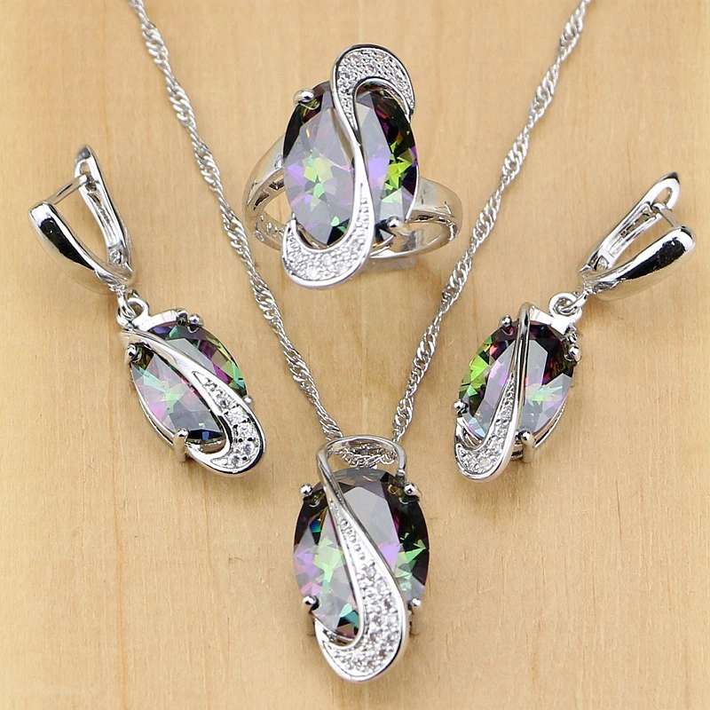Natural Mystic Rainbow Cubic Zirconia 925 Silver Jewelry Set for Women Wedding Earrings/Pendant/Necklace/Rings
Natural Mystic Rainbow Cubic Zirconia 925 Silver Jewelry Set for Women Wedding Earrings/Pendant/Necklace/Rings