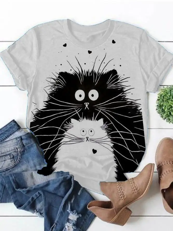Cat Printed T Shirts Summer Tops Plus Size Women T Shirt Casual Female Clothing Fashion Short Sleeve Tees Grey Red Camisas Mujer
Cat Printed T Shirts Summer Tops Plus Size Women T Shirt Casual Female Clothing Fashion Short Sleeve Tees Grey Red Camisas Mujer