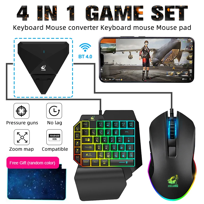 4 в 1 беспроводной Bluetooth геймпад клавиатура мышь конвертер + RGB 3200DPI коврик для мыши