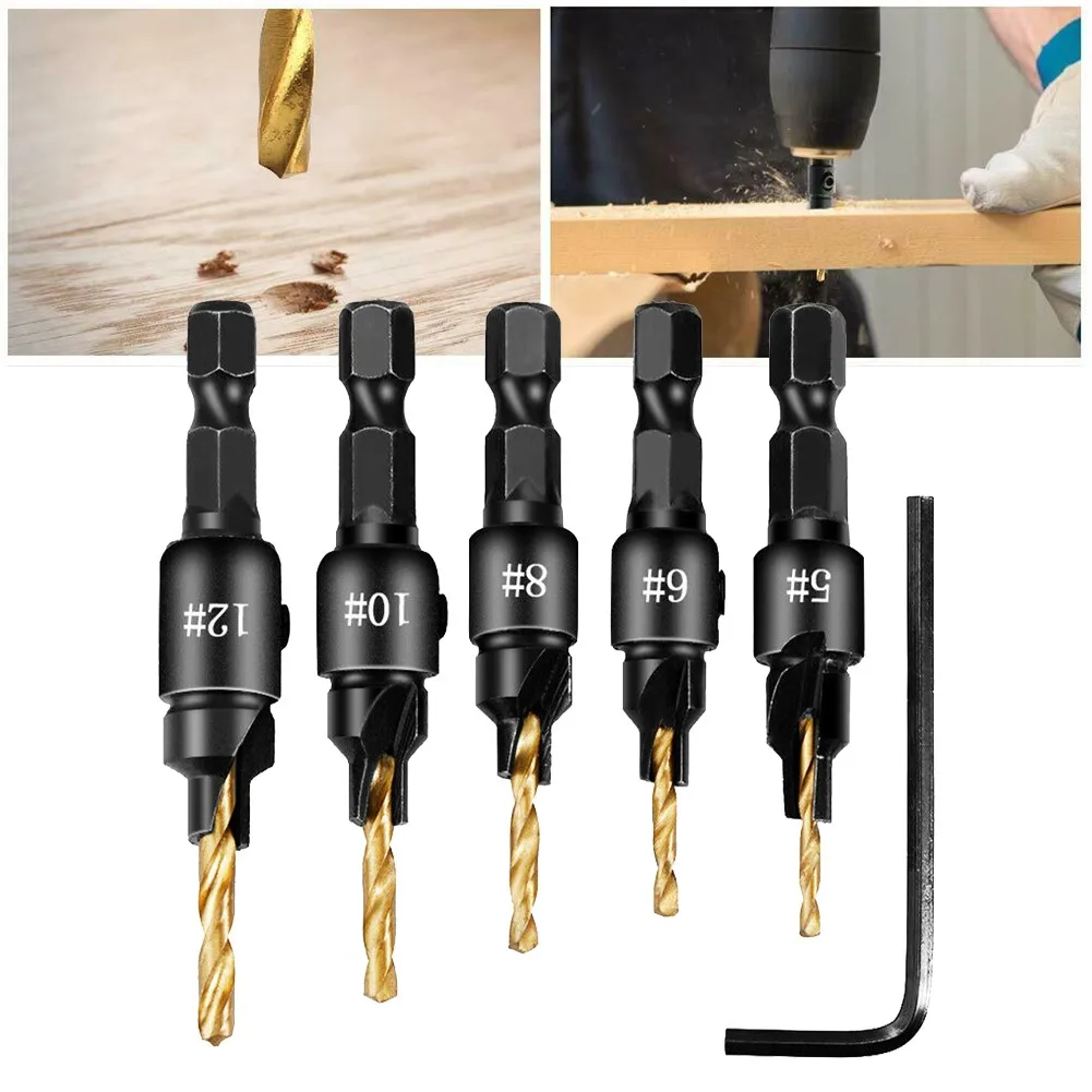 5pcs Set HSS Shank Dril Hex Wrench Woodworking Countersink Drill Bit Set 1/4 Quick Change Hex Shank Screw Carpentry Reamer
5pcs Set HSS Shank Dril Hex Wrench Woodworking Countersink Drill Bit Set 1/4 Quick Change Hex Shank Screw Carpentry Reamer
