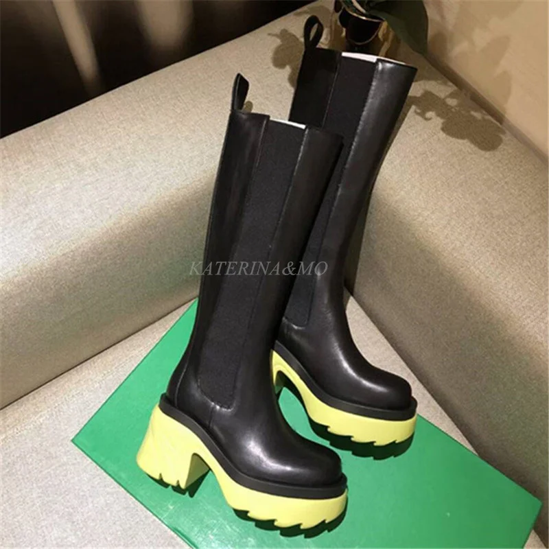 Brand Women High Heel Long Boots Genuine Knee-High Real Leather Colour Thick Sole Ladies High Quality Platform Shoes 2021 Winter 
Brand Women High Heel Long Boots Genuine Knee-High Real Leather Colour Thick Sole Ladies High Quality Platform Shoes 2021 Winter