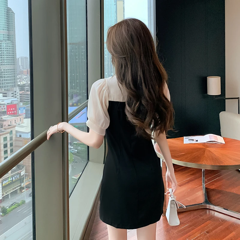 COIGARSAM Women one-piece dress korean New Summer Vintage High Waist Dresses Black Brief 5115 
COIGARSAM Women one-piece dress korean New Summer Vintage High Waist Dresses Black Brief 5115