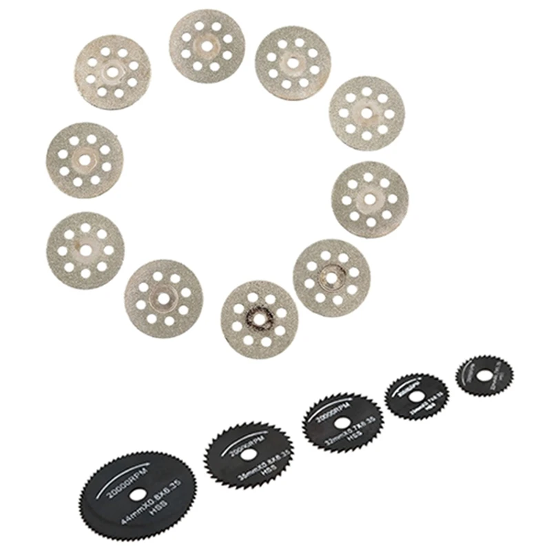 10Pcs Mini 22mm Diamond Cutting Disc Saw Blade Mill Sheet & 6Pcs Metal HSS Circular Saw Blade Set Cutting Discs
10Pcs Mini 22mm Diamond Cutting Disc Saw Blade Mill Sheet & 6Pcs Metal HSS Circular Saw Blade Set Cutting Discs