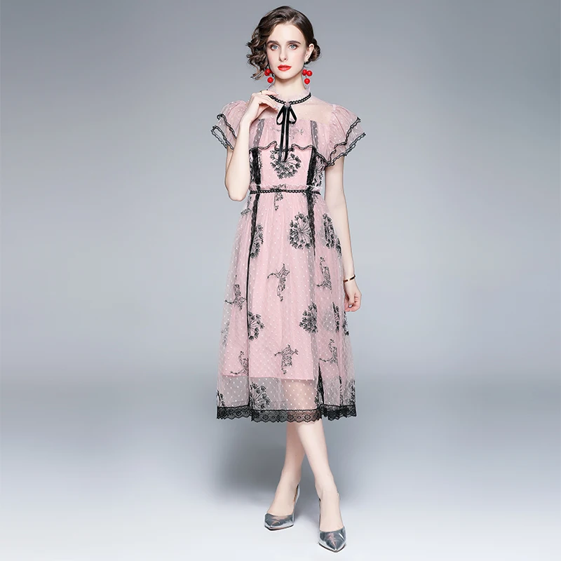 2022 Summer Women's Dress Korean Retro Round Neck Mesh Embroidered Lace Bow Dress New Waist Female Slim Dresses X683
2022 Summer Women's Dress Korean Retro Round Neck Mesh Embroidered Lace Bow Dress New Waist Female Slim Dresses X683