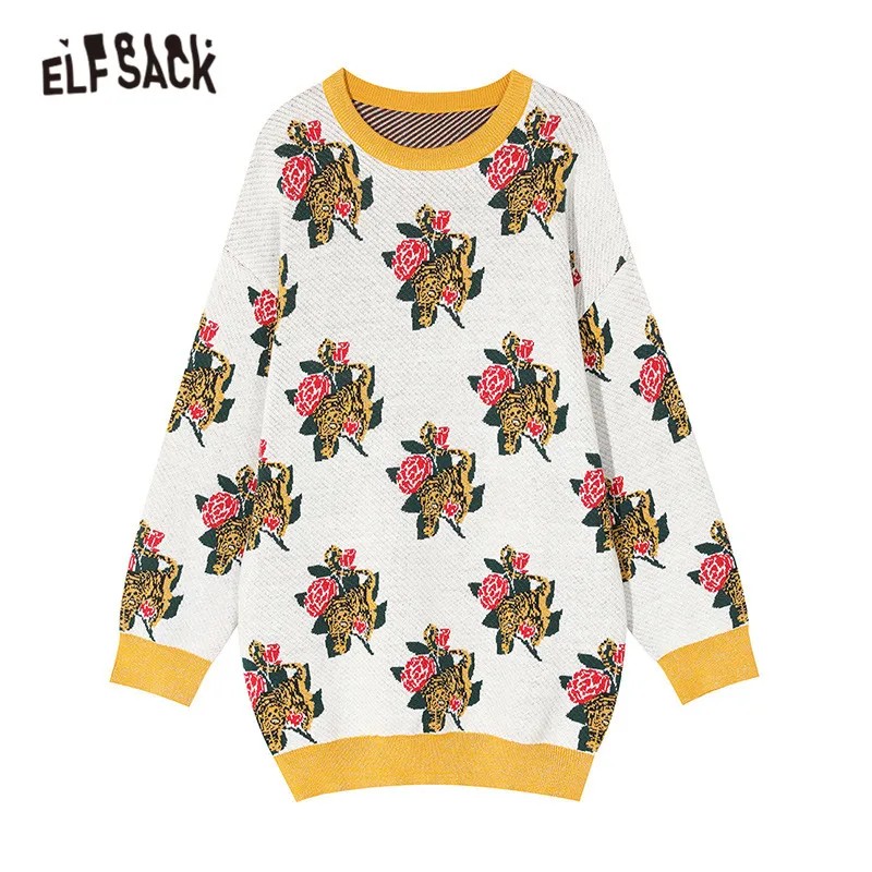 ELFSACK цветной пуловер с цветочным принтом женский свитер осень 2019 золотой шелк