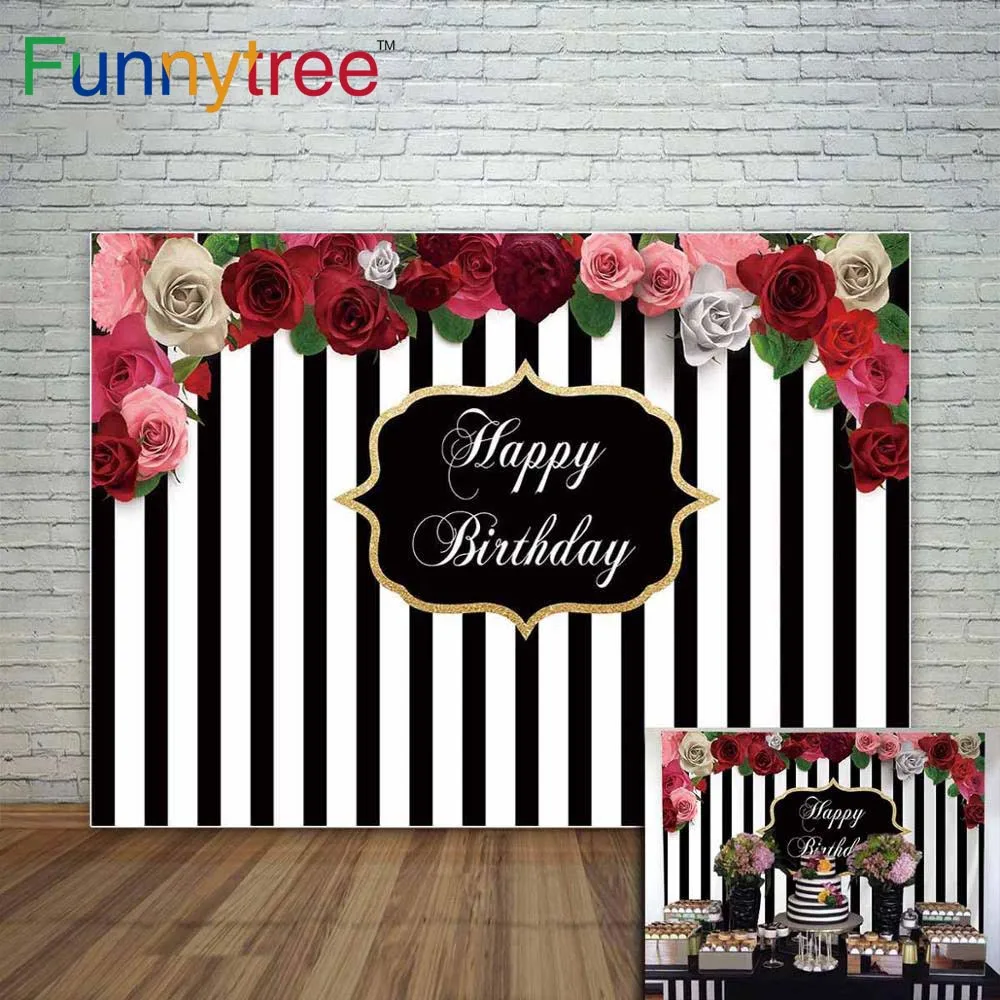 Funnytree Black white stripes backdrop beautiful flower birthday party custom photo background photocall photophone photozone
Funnytree Black white stripes backdrop beautiful flower birthday party custom photo background photocall photophone photozone