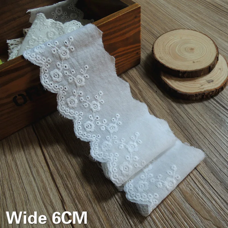 

6CM Wide White Cotton Fabric Embroidered Flowers Lace Guipure Ribbon Dress Clothes Sewing Collar Neckline Trim DIY Handicraft