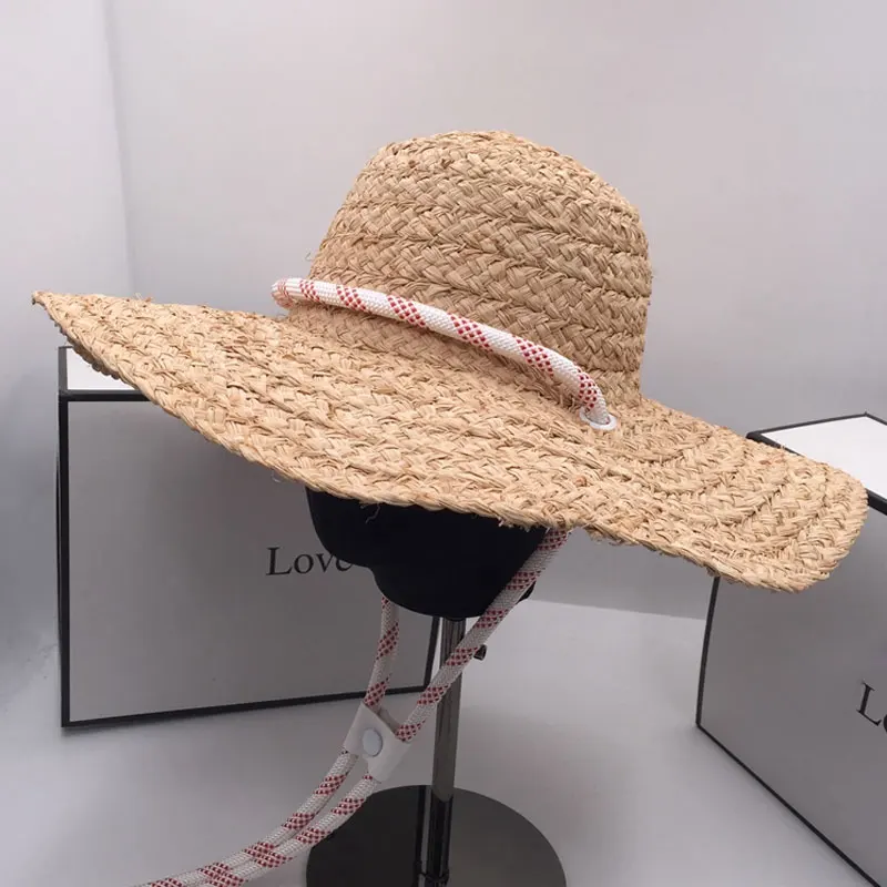 

Fashion Catwalk Spring Summer New Celebrity Raffia Straw Hat Big Wide Brim Sunhat For Women Retro Panama beach Rope Buckle Hat