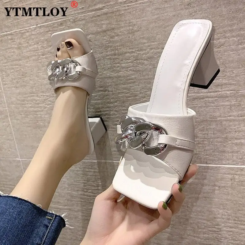 Slip On Shoes Woman Gold Metal Chain Slippers Brand Design Open Toe Square High Heels Casual Slides Mules Sexy
Slip On Shoes Woman Gold Metal Chain Slippers Brand Design Open Toe Square High Heels Casual Slides Mules Sexy