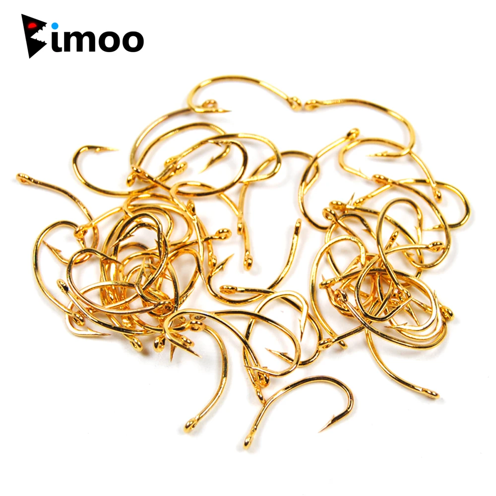 

Bimoo 50pcs 100pcs #10 #12 #14 #16 Gold Curved Nymph Fly Tying Hook Scud Shrimp Pupae Larvae Caddis Emerges Trout Fishing Lures