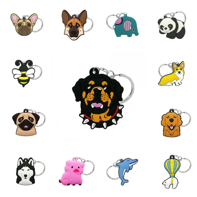 50PCS PVC hot key rings cute Panda dog shape keychain animal anime pattern key holder for men women bag trinket car keys pendant
50PCS PVC hot key rings cute Panda dog shape keychain animal anime pattern key holder for men women bag trinket car keys pendant
