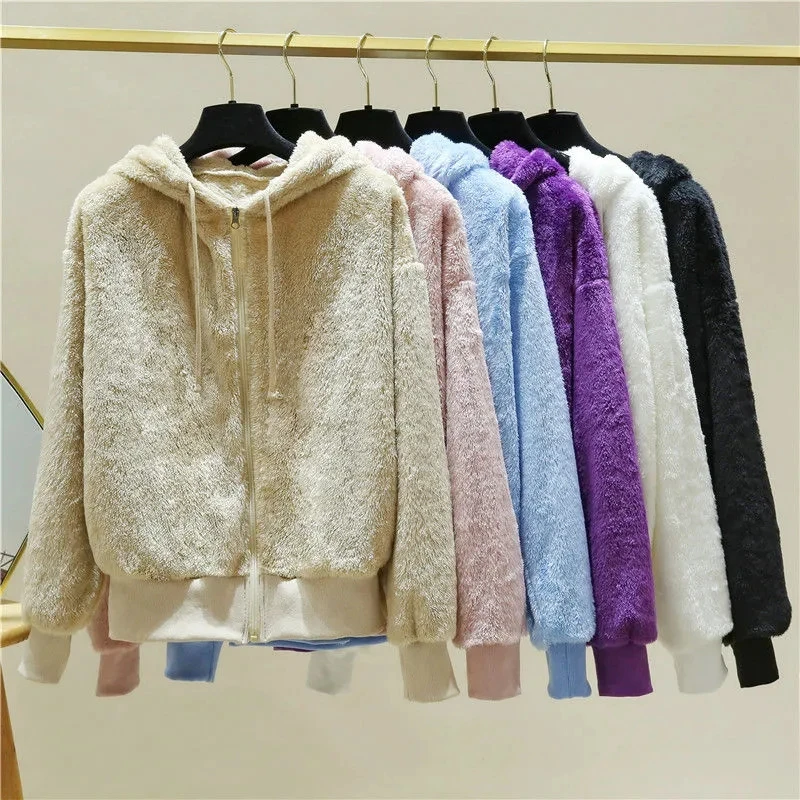 Hooded jacket women's plus size 2021 autumn and winter new Korean version of pure color casual furry thick warm cardigan jacket
Hooded jacket women's plus size 2021 autumn and winter new Korean version of pure color casual furry thick warm cardigan jacket