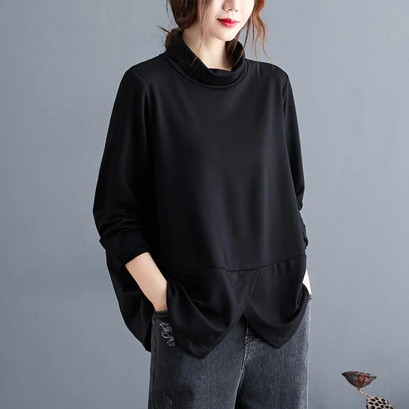 Женская футболка с длинным рукавом свободная черная винтажная высоким