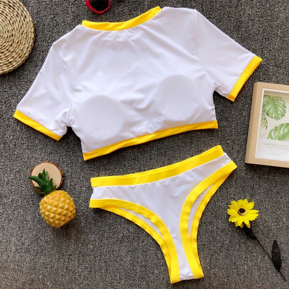High Waist Swimsuit Women Solid Short Sleeve Swimwear Retro White Beach Wear Female Bathing Suit Girl Triangle Swimsuit Women
High Waist Swimsuit Women Solid Short Sleeve Swimwear Retro White Beach Wear Female Bathing Suit Girl Triangle Swimsuit Women