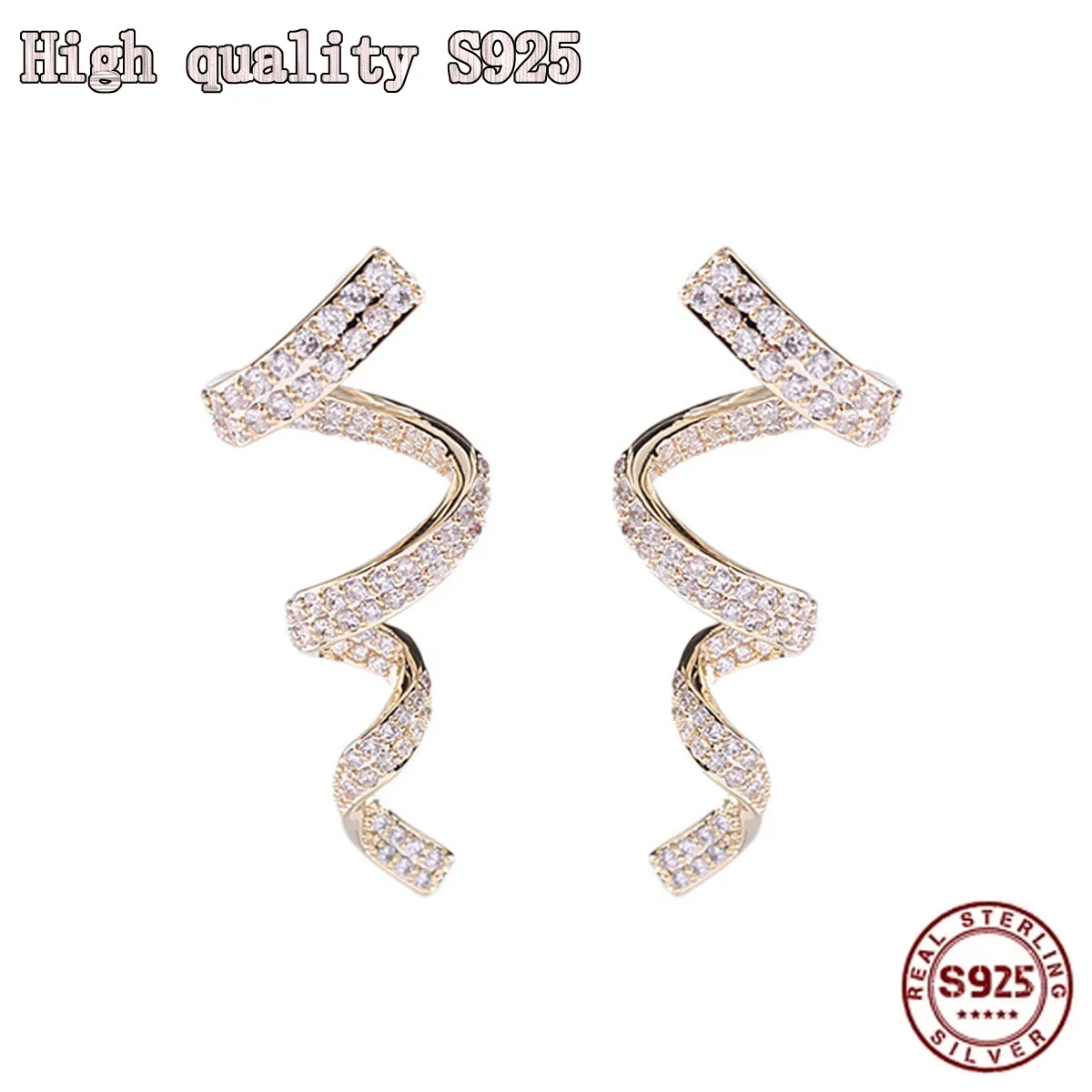 High Quality Simple Personality Crystal Spiral Ribbon Stud S925 Silver Needle Design Wave Curve Women's Earrings Romantic Gift
High Quality Simple Personality Crystal Spiral Ribbon Stud S925 Silver Needle Design Wave Curve Women's Earrings Romantic Gift