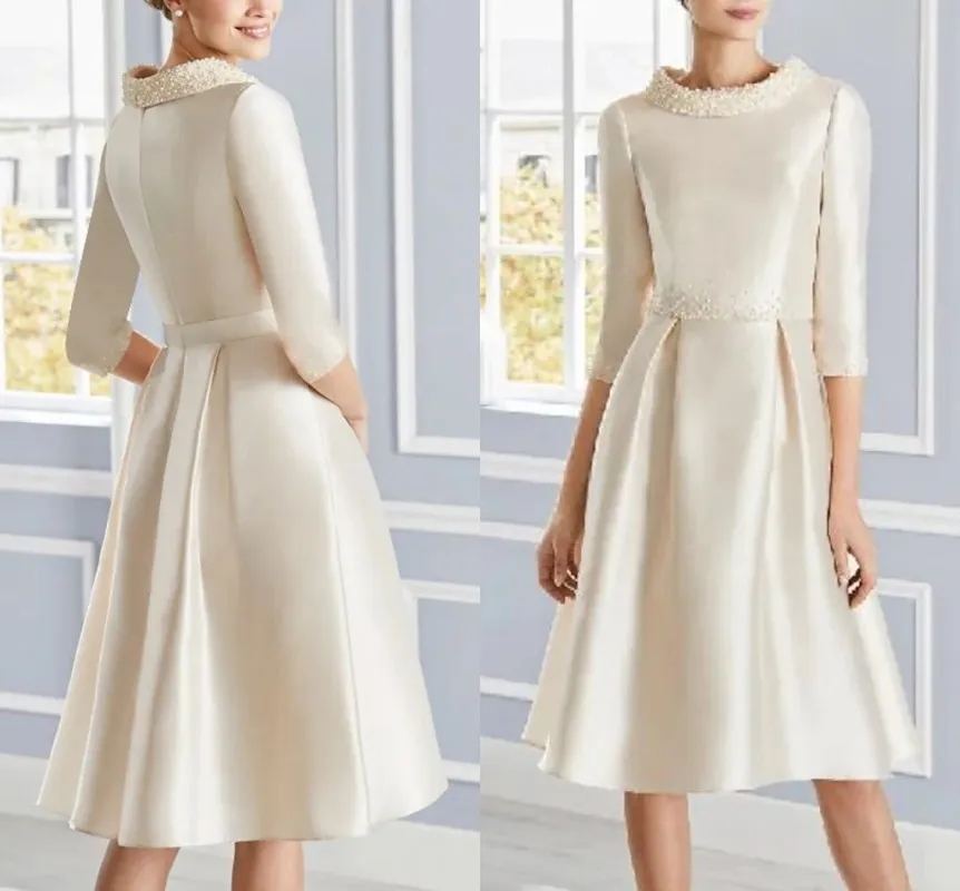 2022 Elegant Jewel Knee Length Evening Dresses Half Sleeves Pearls Satin Prom Party Gown Robe De Soiree Vestidos Longo 
2022 Elegant Jewel Knee Length Evening Dresses Half Sleeves Pearls Satin Prom Party Gown Robe De Soiree Vestidos Longo