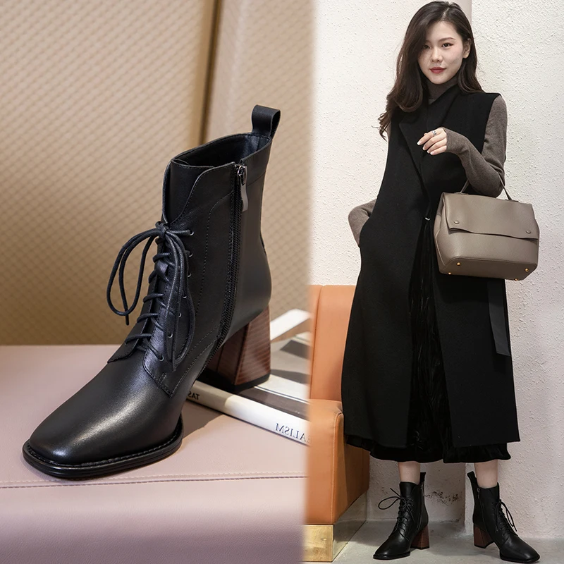 Brand Genuine Leather Women Boots Spring Winter Black Square High Heels Shoes Classic Retro Ankle Strap Boots Botines Mujer 42
Brand Genuine Leather Women Boots Spring Winter Black Square High Heels Shoes Classic Retro Ankle Strap Boots Botines Mujer 42