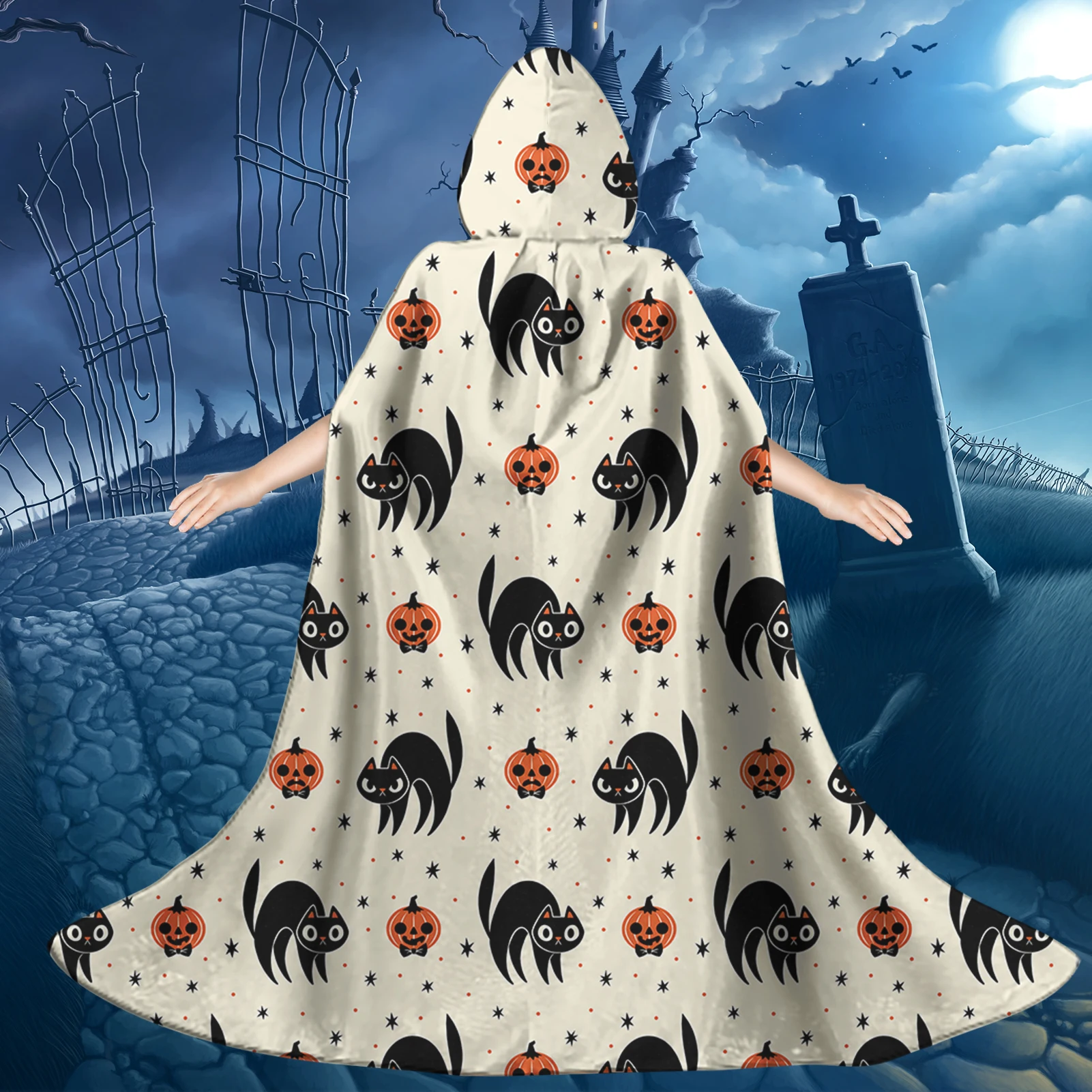 Halloween Cute Cartoon Cat and Pumpkin Pattern Hooded Cloak 2021 New Style Carnival Party Long Colak with Hood Vampire Robe
Halloween Cute Cartoon Cat and Pumpkin Pattern Hooded Cloak 2021 New Style Carnival Party Long Colak with Hood Vampire Robe
