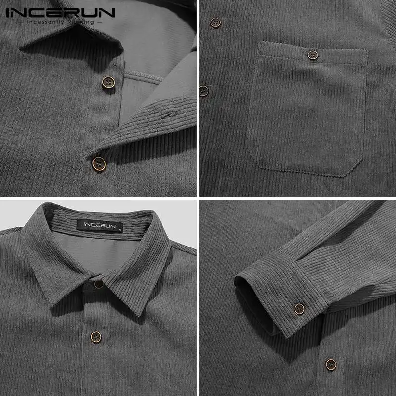 INCERUN Solid Color Men Corduroy Shirt Lapel Long Sleeve Pockets Streetwear Casual Shirts Button Spring Vintage Camisas Hombre
INCERUN Solid Color Men Corduroy Shirt Lapel Long Sleeve Pockets Streetwear Casual Shirts Button Spring Vintage Camisas Hombre