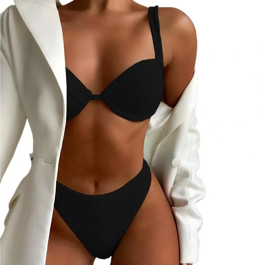 Summer Beachwear Women Push Up Solid Color Underwire Ribbing Bra High Waist Briefs Bikini Set Bathing Suit Beachwear for Beach w
Summer Beachwear Women Push Up Solid Color Underwire Ribbing Bra High Waist Briefs Bikini Set Bathing Suit Beachwear for Beach w