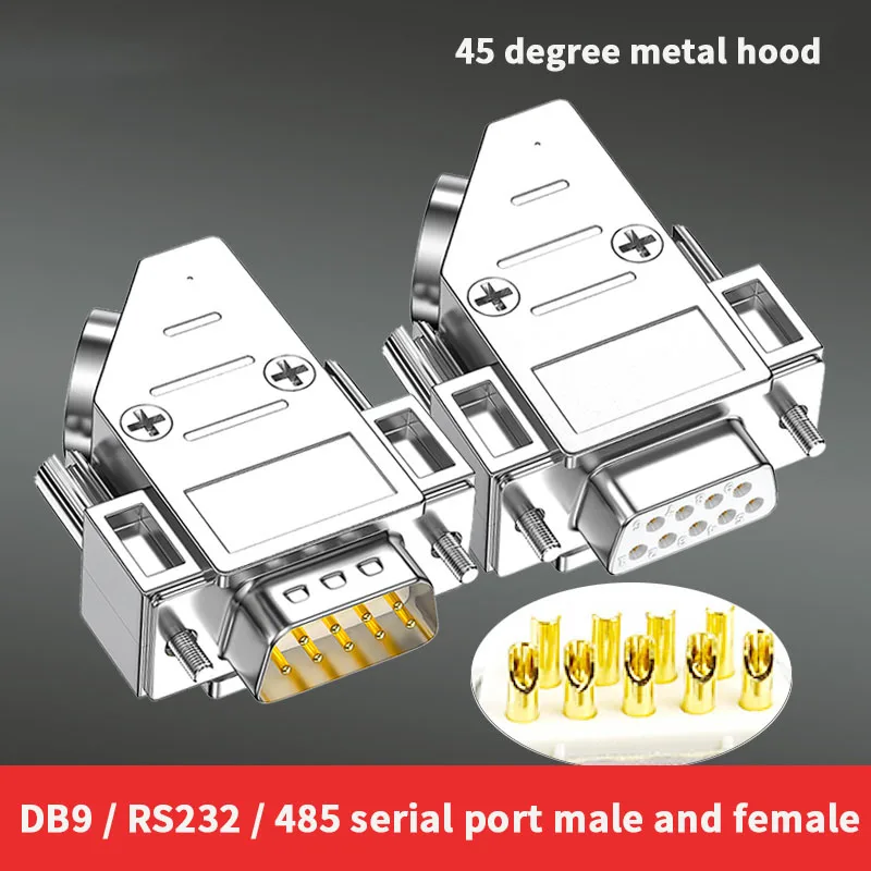 

DB9 Male Plug / Female Socket 45 Degrees Metal Shell Kit RS232 9 Pin Serial Port Connector RS485 RS422 COM D-SUB9 Adapters