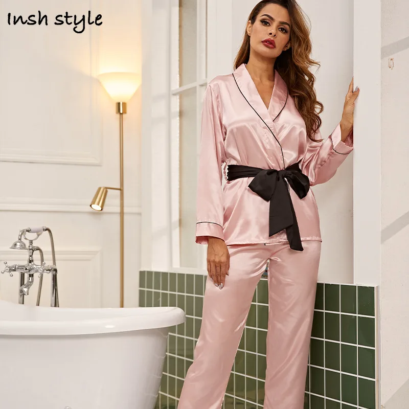 2021 Spring And Summer Women's Silk Stin Pajamas Lapel Two Piece Suits Bow-Knotshirt Shirt Sleeve 
2021 Spring And Summer Women's Silk Stin Pajamas Lapel Two Piece Suits Bow-Knotshirt Shirt Sleeve