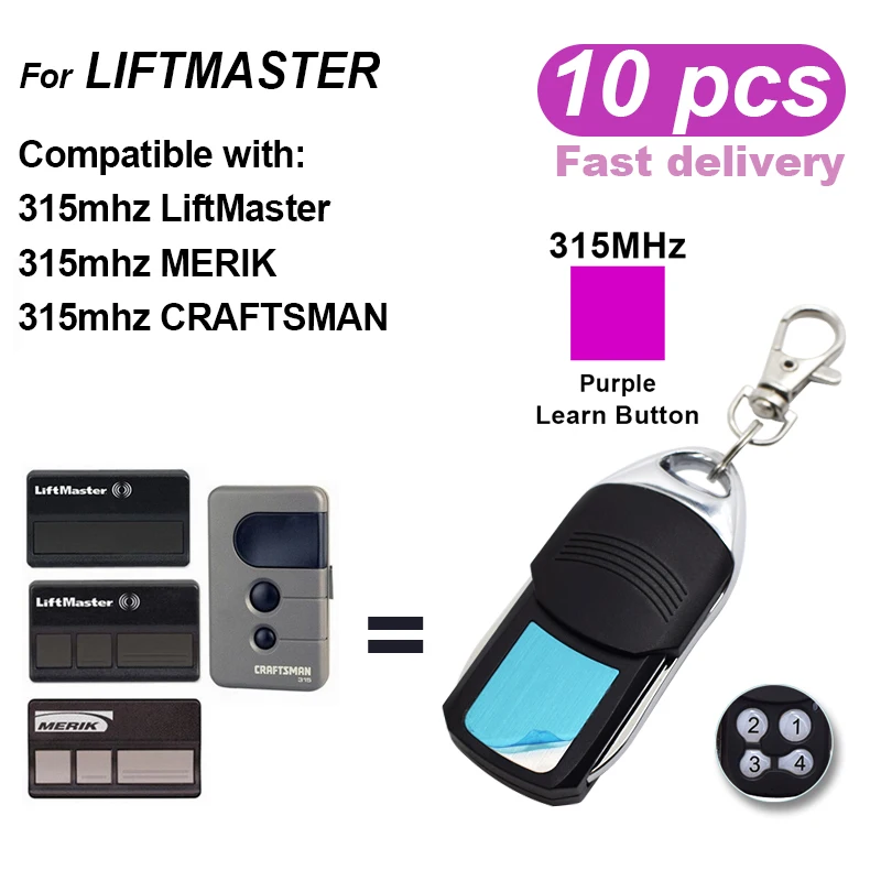 10X LiftMaster garage door opener Merik Craftsman 371LM 372LM 373LM 315mhz garage door remote control handsender rolling code
10X LiftMaster garage door opener Merik Craftsman 371LM 372LM 373LM 315mhz garage door remote control handsender rolling code