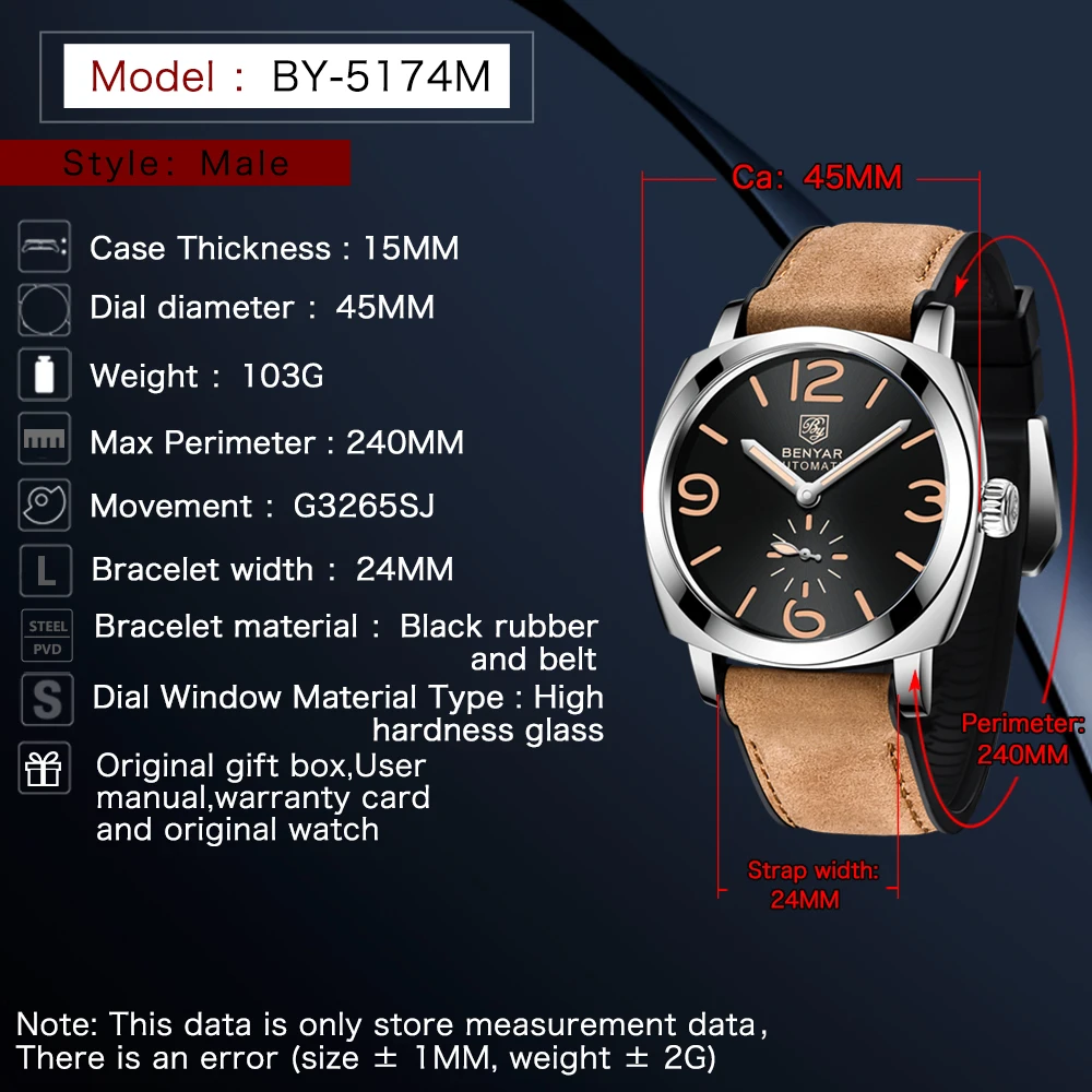 2021 BENYAR New Brand Top Men's Watch Luxury Business Automatic Mechanical Watch Military Waterproof 45mmrelogio Masculino Clock
2021 BENYAR New Brand Top Men's Watch Luxury Business Automatic Mechanical Watch Military Waterproof 45mmrelogio Masculino Clock