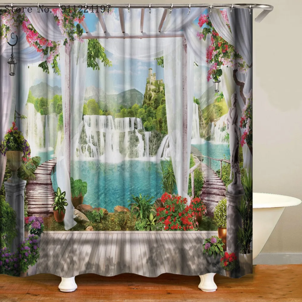 3D Fake Window Printed Shower Curtain Waterproof Bathroom Curtain Sea View Outside The Window Curtains For Bathroom With Hooks
3D Fake Window Printed Shower Curtain Waterproof Bathroom Curtain Sea View Outside The Window Curtains For Bathroom With Hooks