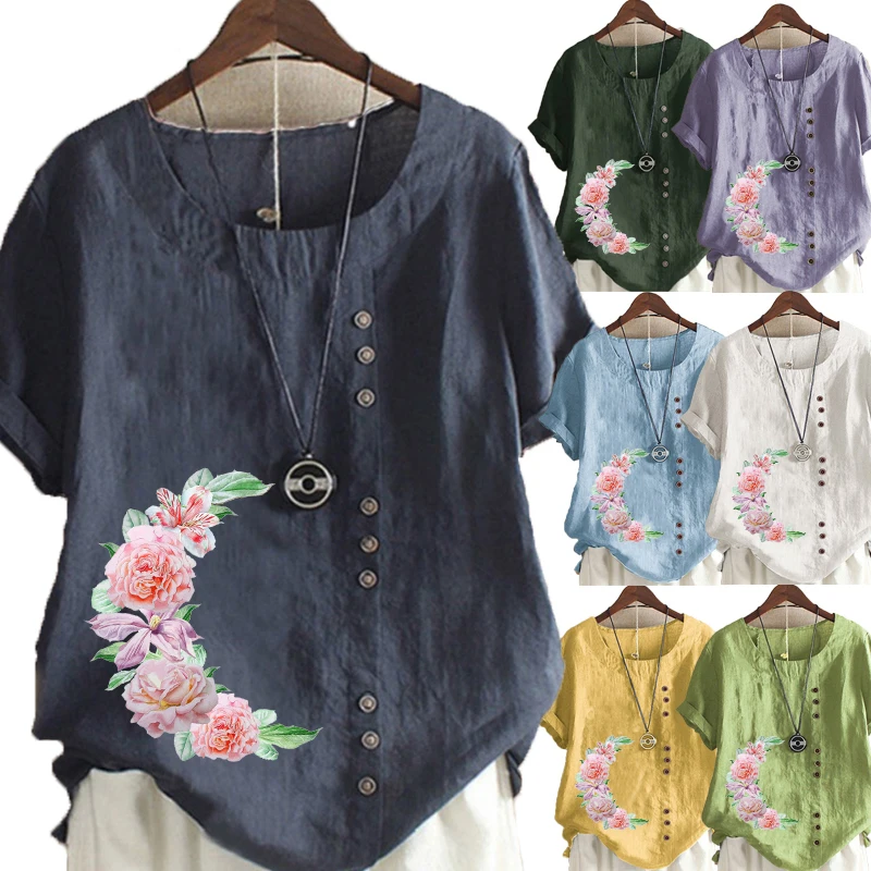 Summer Flower Print Short-sleeved Round Neck T-shirt Ladies Casual Linen Shirt Plus Size Top S-5XL
Summer Flower Print Short-sleeved Round Neck T-shirt Ladies Casual Linen Shirt Plus Size Top S-5XL