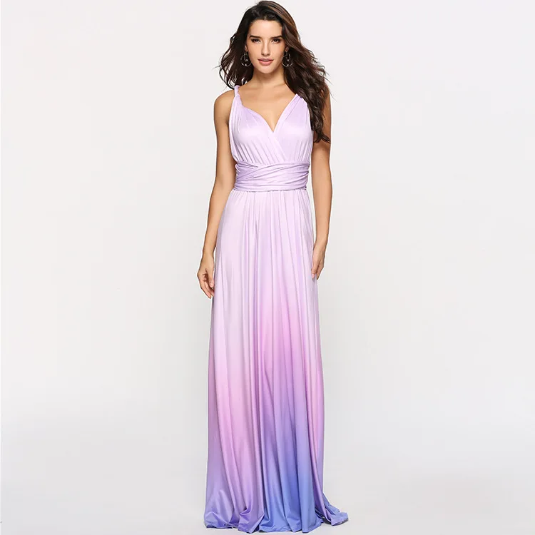 

The new trend of formal wear, multi-wearing methods, cross backless sexy strappy, gradient color long skirt dress