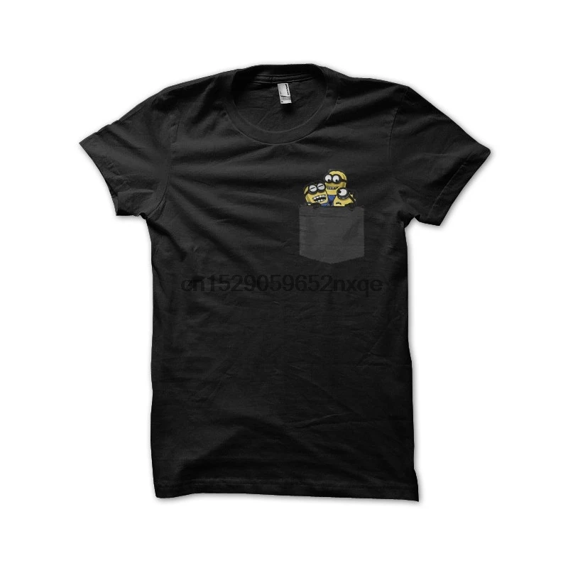 Фото Мужская футболка карман черная Миньоны женская футболка|Мужские футболки| |