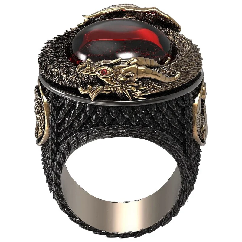 Vintage Luxury Men Ring Fashion Black Dragon Ring Inlaid Carved Dragon Ring Punk Jewelry Anniversary Gift 
Vintage Luxury Men Ring Fashion Black Dragon Ring Inlaid Carved Dragon Ring Punk Jewelry Anniversary Gift