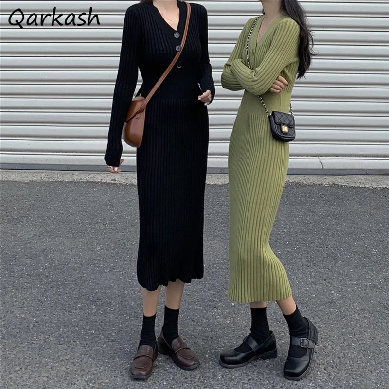Dresses Women Knitting Tunic Temperament Inside Korean Version Casual A-line V-neck Mujer Autumn Midi All-match Chic Stretchy
Dresses Women Knitting Tunic Temperament Inside Korean Version Casual A-line V-neck Mujer Autumn Midi All-match Chic Stretchy