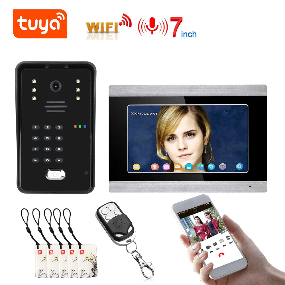 

Tuya WIFI Video Intercom Kits Video Door Phone for Home 7" Monitor 1080P Doorbell Camera with Motion Detection/Auto Record