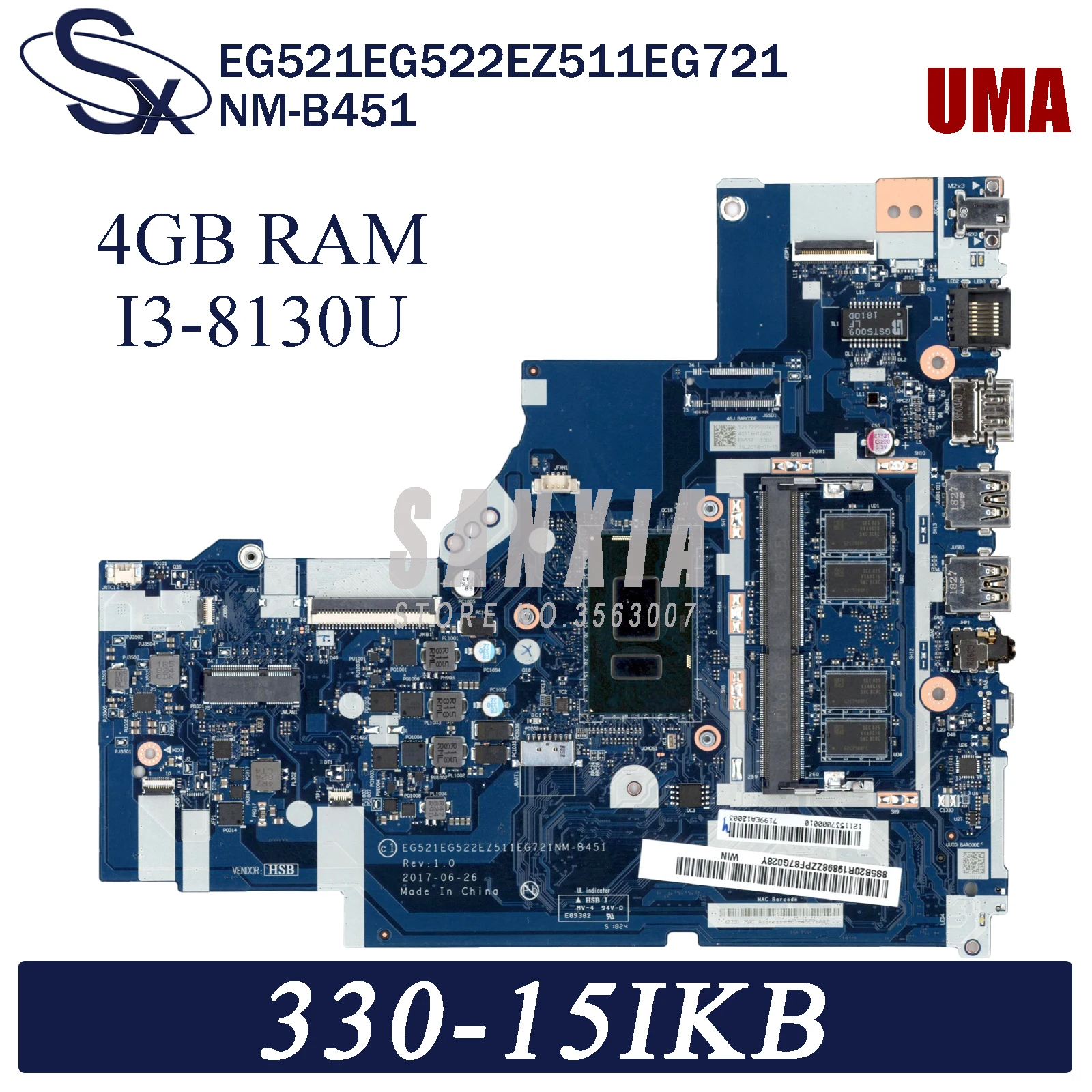 Материнская плата KEFU MN-B451 для ноутбука Lenovo IdeaPad 330-15IKB, оригинальная материнская плата 4GB-RAM I3-8130U UMA
Материнская плата KEFU MN-B451 для ноутбука Lenovo IdeaPad 330-15IKB, оригинальная материнская плата 4GB-RAM I3-8130U UMA